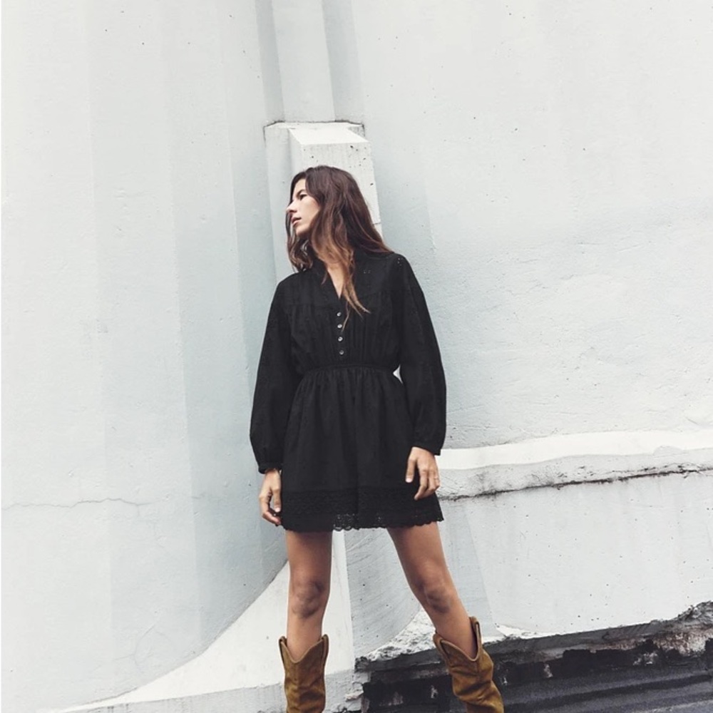 OPENWORK EMBROIDERED MINI DRESS